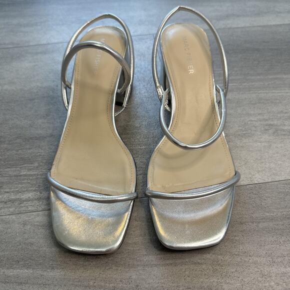 Marc Fisher Womens Silver Metallic Galvin Faux Leather Slingback Sandals Size 10 - Picture 2 of 7
